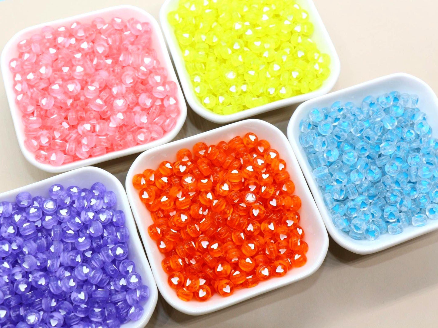 7mm Translucent Acrylic Heart Beads, Round Heart Beads for Jewelry Making, DIY Bracelets, Necklaces, Craft Supplies