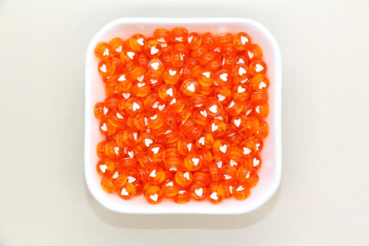 7mm Orange Heart Beads for Bracelets #3601