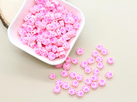 Pink Dog Paw Beads, Polymer Clay Paw Beads for Jewelry Making, Cute Animal Beads for DIY Bracelets, Necklaces, Pet Lover Gifts #930