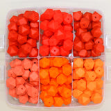 14mm Red Orange Hexagon Silicone Beads for DIY Jewelry Making, Soft Geometric Beads for Bracelets, Keychains, Bulk Craft Supplies
