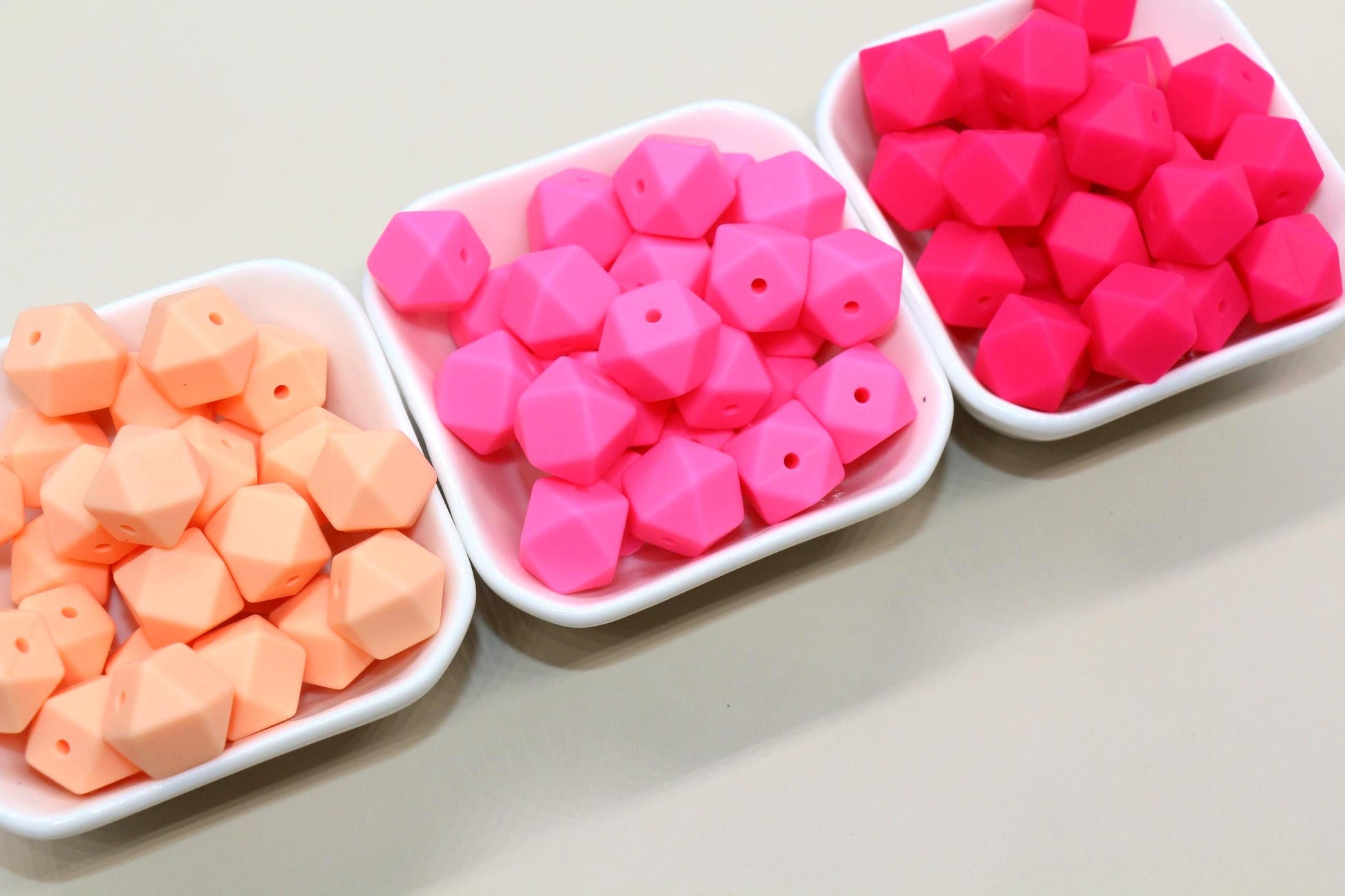 14mm Pink Hexagon Silicone Beads for DIY Jewelry Making, Soft Geometric Beads for Bracelets, Keychains, Bulk Craft Supplies