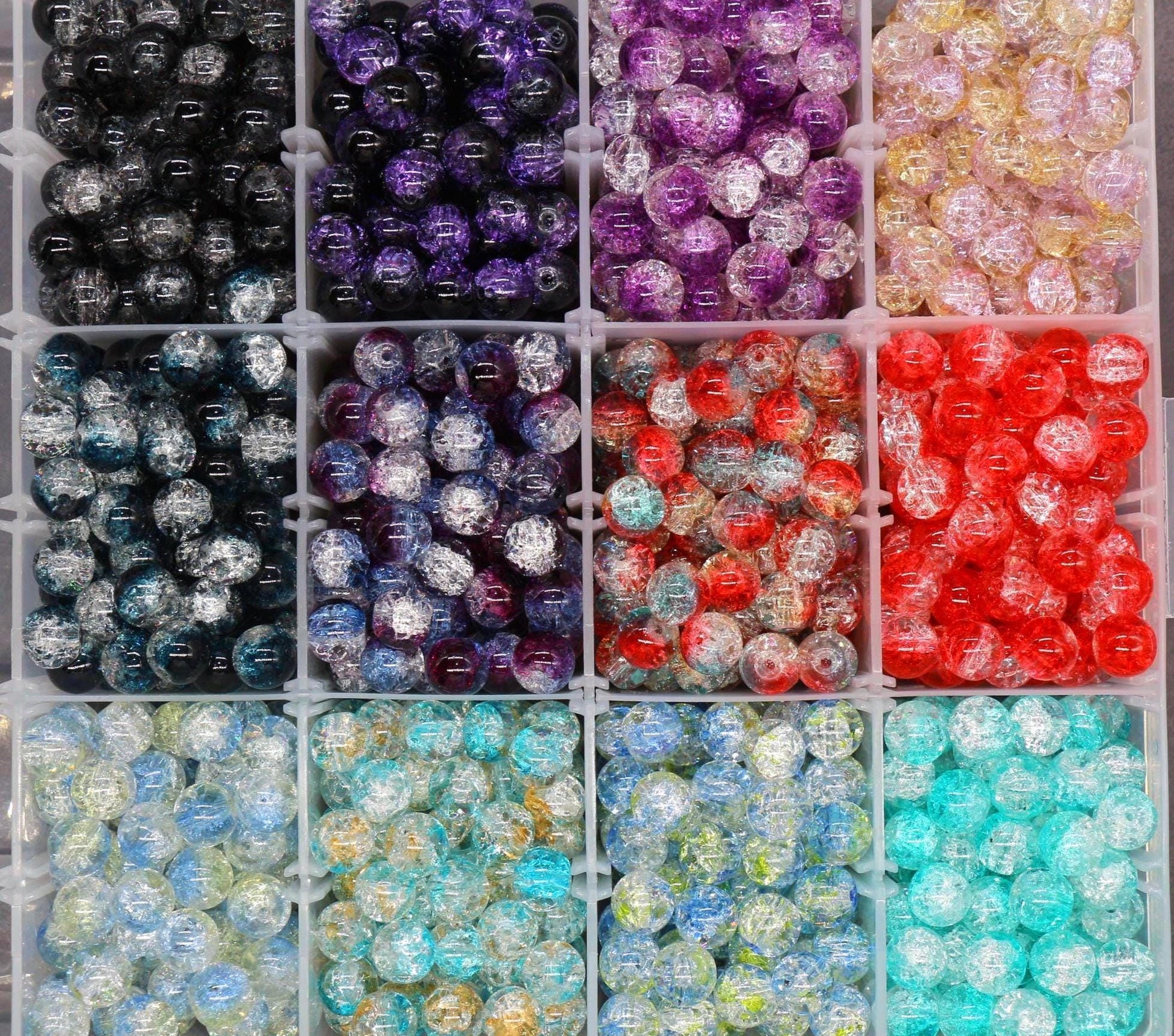 10mm Crackled Glass Beads, Cracked Beads for Jewelry Making, Boho Crafts, DIY Bracelets & Necklaces