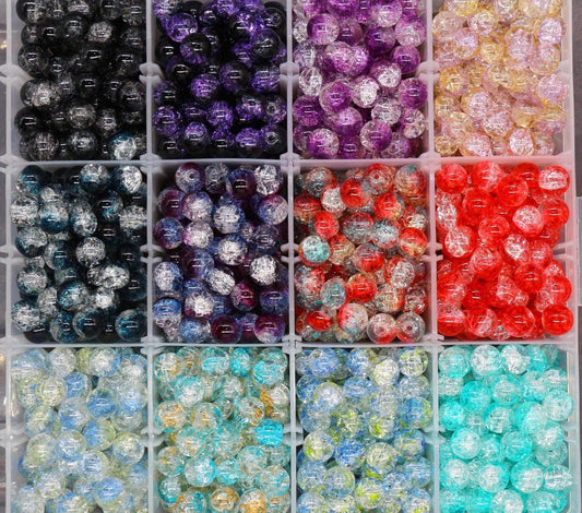 10mm Crackled Glass Beads, Cracked Beads for Jewelry Making, Boho Crafts, DIY Bracelets & Necklaces