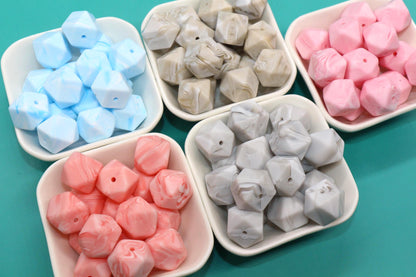 17mm Marble Hexagon Silicone Beads, Soft Geometric Beads for DIY Crafts, Silicone Beads for DIY Jewelry Making