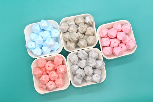 17mm Marble Hexagon Silicone Beads, Soft Geometric Beads for DIY Crafts, Silicone Beads for DIY Jewelry Making