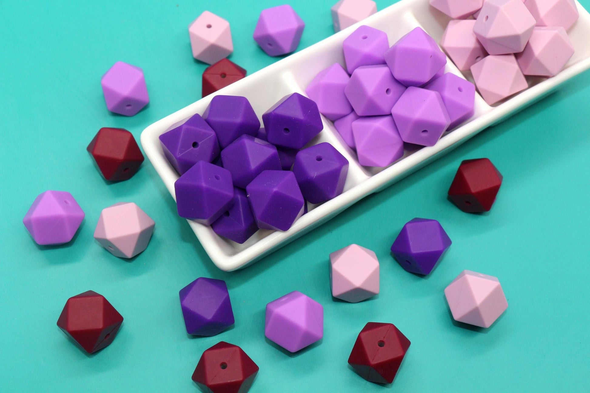 17mm Purple Hexagon Silicone Beads, Jewelry Beads for Bracelets, Keychains, Soft Geometric Beads, DIY Craft Supplies