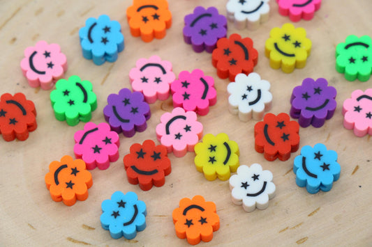 Polymer Clay Beads Smiley Face Flower Shape Happy Face Beads for Bracelet Making Jewelry Supplies #950