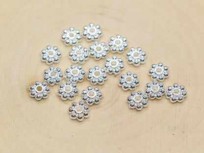 18K Daisy Spacer Beads, Gold or Silver Spacer Beads, Daisy Gold Beads, Size 4mm 6mm