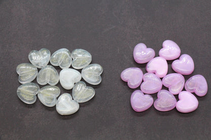 Colorful plastic heart beads with glitter finish – craft bead supplies