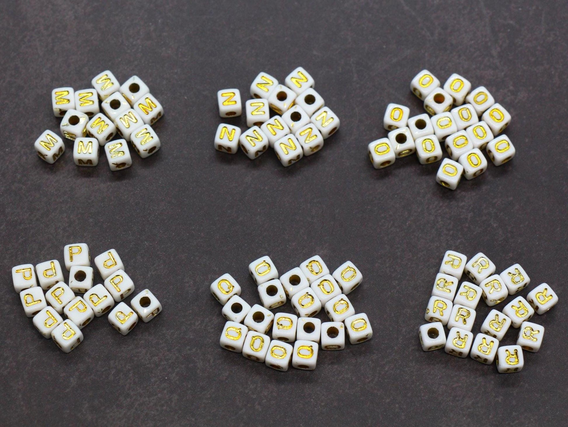 Gold Square Letter Beads, 4.8mm Alphabet Cubes for Personalized Name Bracelets, Jewelry Making Supplies, Single Letter Beads