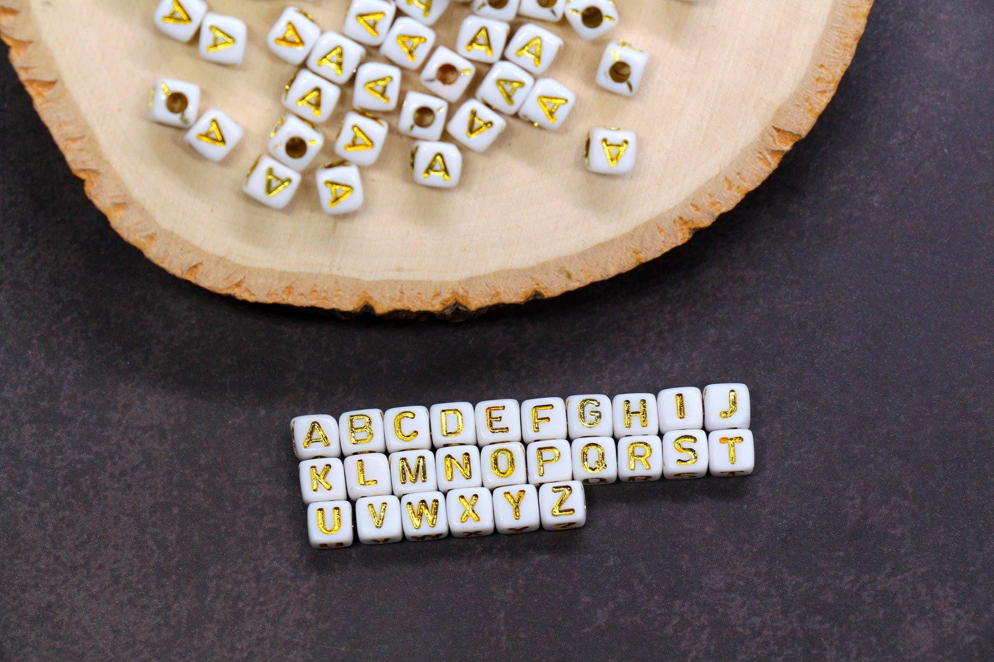 Gold Square Letter Beads, 4.8mm Alphabet Cubes for Personalized Name Bracelets, Jewelry Making Supplies, Single Letter Beads