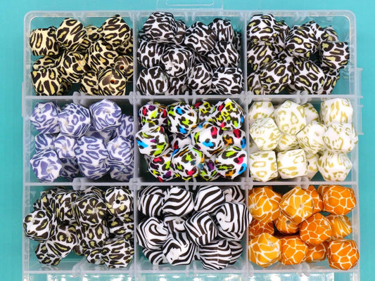 14mm Leopard Print Hexagon Silicone Beads for DIY Jewelry Making, Cheetah, Giraffe, Zebra Animal Print Beads for Bracelets Keychains