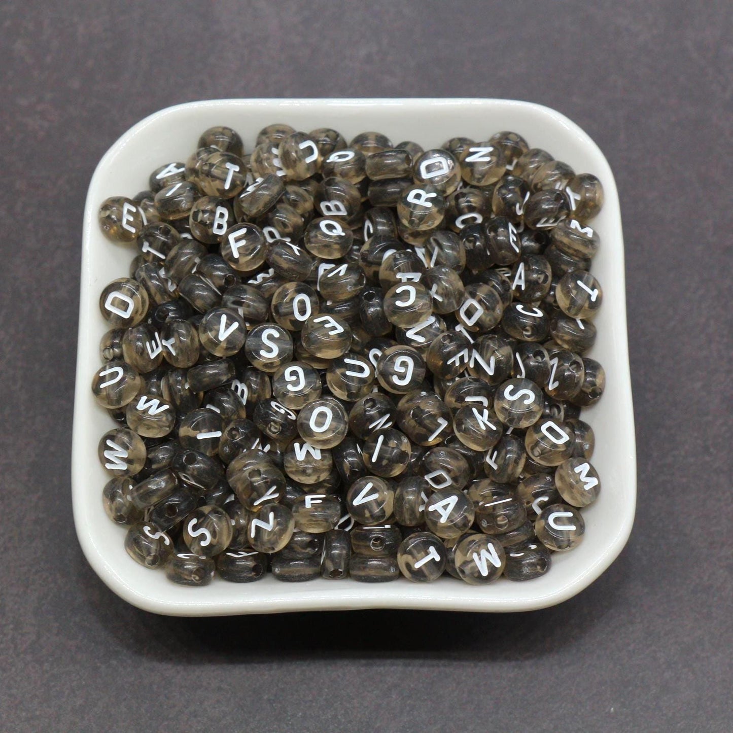 7mm Translucent Alphabet Beads, Brown or Gray Mix Letter Beads for Bracelets, Necklaces, DIY Jewelry Making, Personalized Name Beads