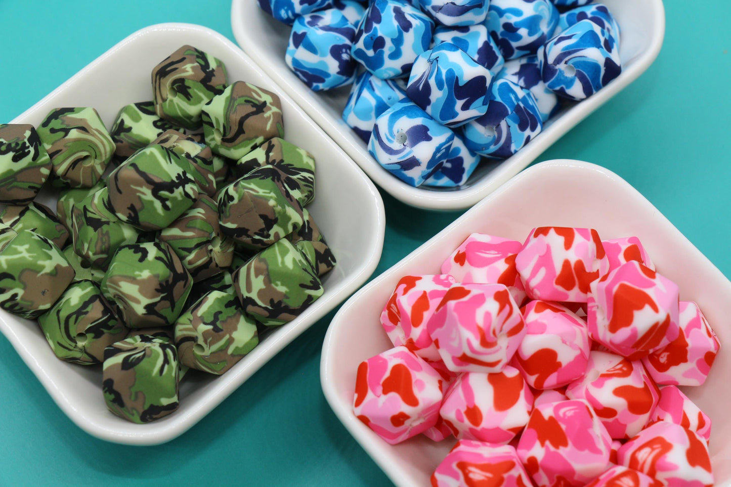 14mm Hexagon Silicone Beads, Camo, Terrazzo, Tie Dye Printed Beads for DIY Jewelry Making, Bracelets, Keychains