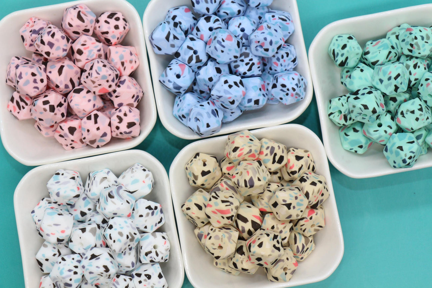 14mm Hexagon Silicone Beads, Camo, Terrazzo, Tie Dye Printed Beads for DIY Jewelry Making, Bracelets, Keychains