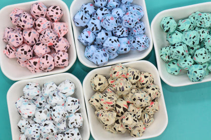 14mm Hexagon Silicone Beads, Camo, Terrazzo, Tie Dye Printed Beads for DIY Jewelry Making, Bracelets, Keychains