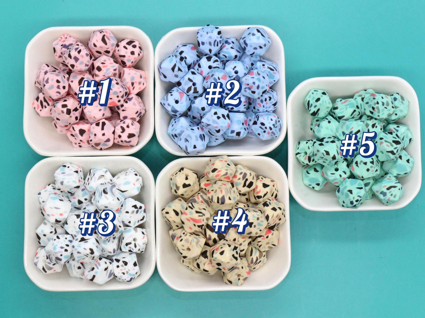 14mm Hexagon Silicone Beads, Camo, Terrazzo, Tie Dye Printed Beads for DIY Jewelry Making, Bracelets, Keychains