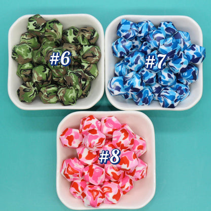 14mm Hexagon Silicone Beads, Camo, Terrazzo, Tie Dye Printed Beads for DIY Jewelry Making, Bracelets, Keychains