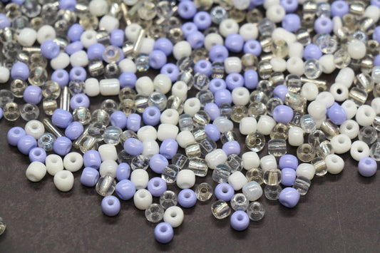 Mix Glass Seed Beads, Size 4mm 6/0 Glass Seed Beads, Purple and White Mix Seed Beads, Rocailles Beads, Bracelet Beads #3666