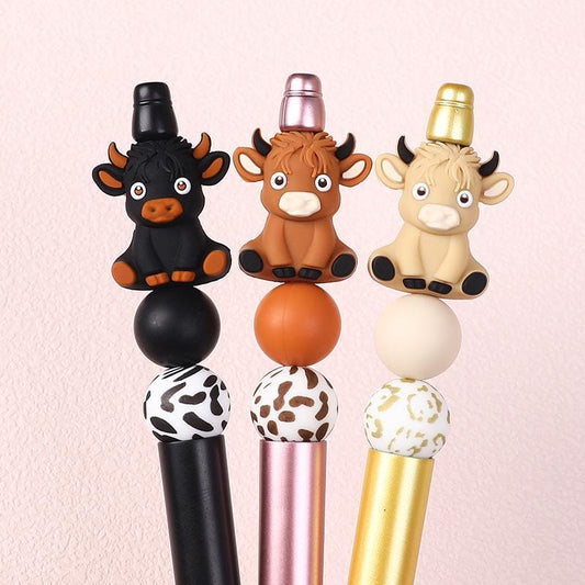 3D Highland Cow Silicone Beads, Western Cow Focal Beads, Animal Themed Beads, Chunky Beads, Silicone Loose Beads #612