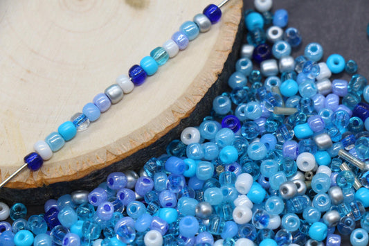 Mix Blue Glass Seed Beads, Size 4mm 6/0 Glass Seed Beads, Mix Seed Beads, Rocailles Beads, Bracelet Beads #3679