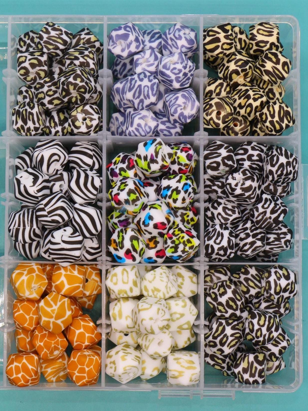 14mm Leopard Print Hexagon Silicone Beads for DIY Jewelry Making, Cheetah, Giraffe, Zebra Animal Print Beads for Bracelets Keychains