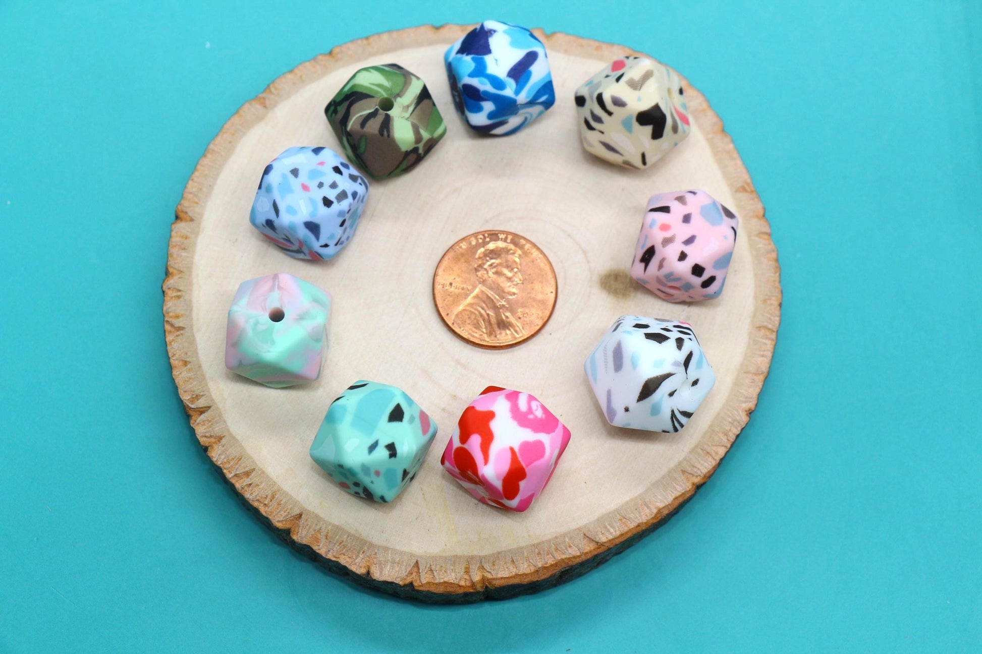 14mm Hexagon Silicone Beads, Camo, Terrazzo, Tie Dye Printed Beads for DIY Jewelry Making, Bracelets, Keychains