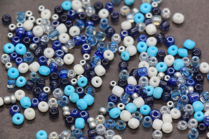 Mix Glass Seed Beads, Size 4mm 6/0 Glass Seed Beads, Blue Mix Seed Beads, Rocailles Beads, Bracelet Beads #3661