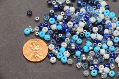 Mix Glass Seed Beads, Size 4mm 6/0 Glass Seed Beads, Blue Mix Seed Beads, Rocailles Beads, Bracelet Beads #3661