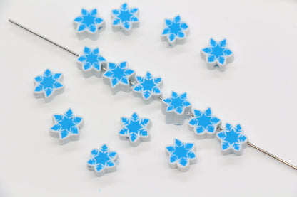 Blue Snowflake Polymer Clay Beads, Winter Snowflake Clay Beads, Snow Themed Jewelry Beads, Handmade Beads for Bracelets #340