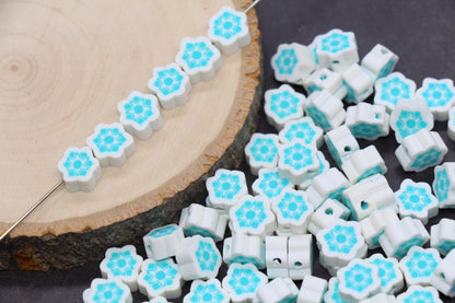 Snowflake Polymer Clay Beads, Winter Snowflake Clay Beads, Snow Themed Jewelry Beads, Handmade Beads for Bracelets #339
