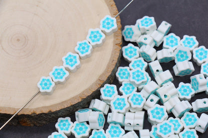 Snowflake Polymer Clay Beads, Winter Snowflake Clay Beads, Snow Themed Jewelry Beads, Handmade Beads for Bracelets #339