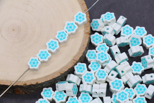 Snowflake Polymer Clay Beads, Winter Snowflake Clay Beads, Snow Themed Jewelry Beads, Handmade Beads for Bracelets #339