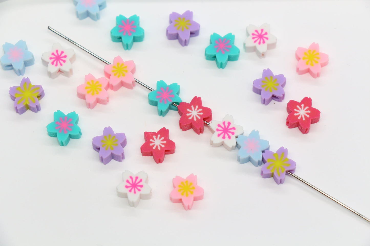 Star Shaped Flower Polymer Clay Beads, Multicolor Handmade Jewelry Beads for Bracelets, Kids Crafts & Boho DIY Beading Supplies #951