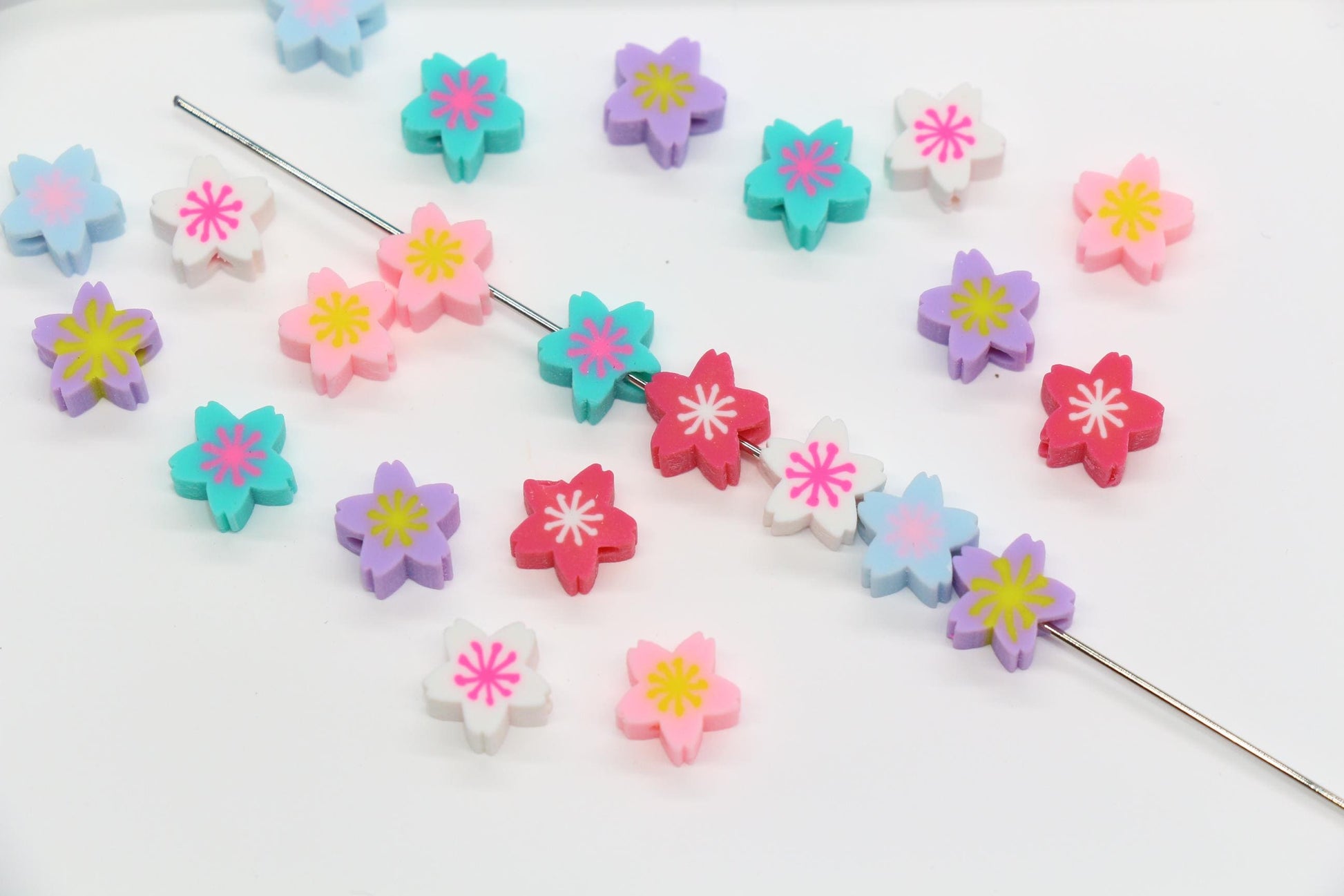 Star Shaped Flower Polymer Clay Beads, Multicolor Handmade Jewelry Beads for Bracelets, Kids Crafts & Boho DIY Beading Supplies #951