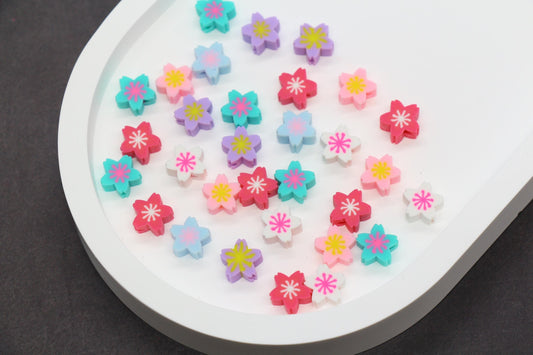 Star Shaped Flower Polymer Clay Beads, Multicolor Handmade Jewelry Beads for Bracelets, Kids Crafts & Boho DIY Beading Supplies #951