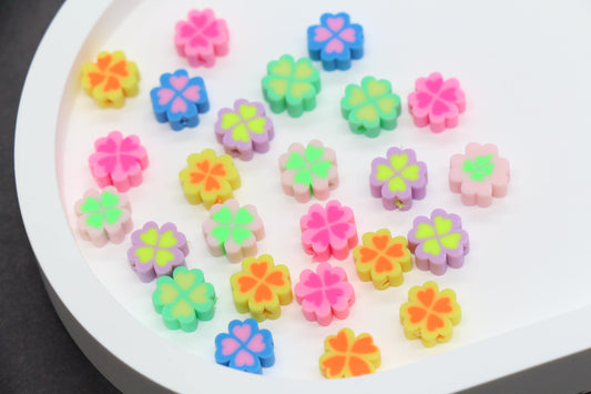 Polymer Clay Four Leaf Clover Beads, Handmade Shamrock Charms for Jewelry Making, St. Patrick’s Day Crafts #952