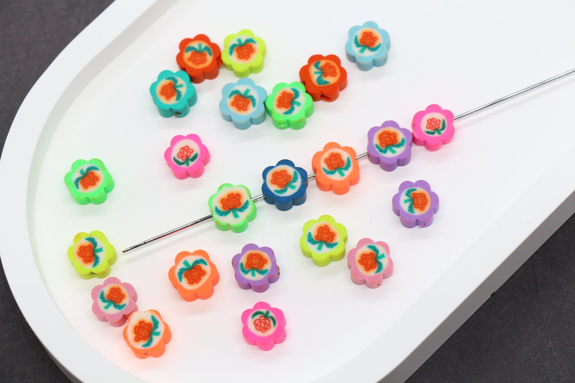 Assorted Color Rose Flower Clay Beads, Handmade Polymer Clay Rose Beads, Floral Jewelry Beads for Bracelets, Necklaces, DIY Crafts #954