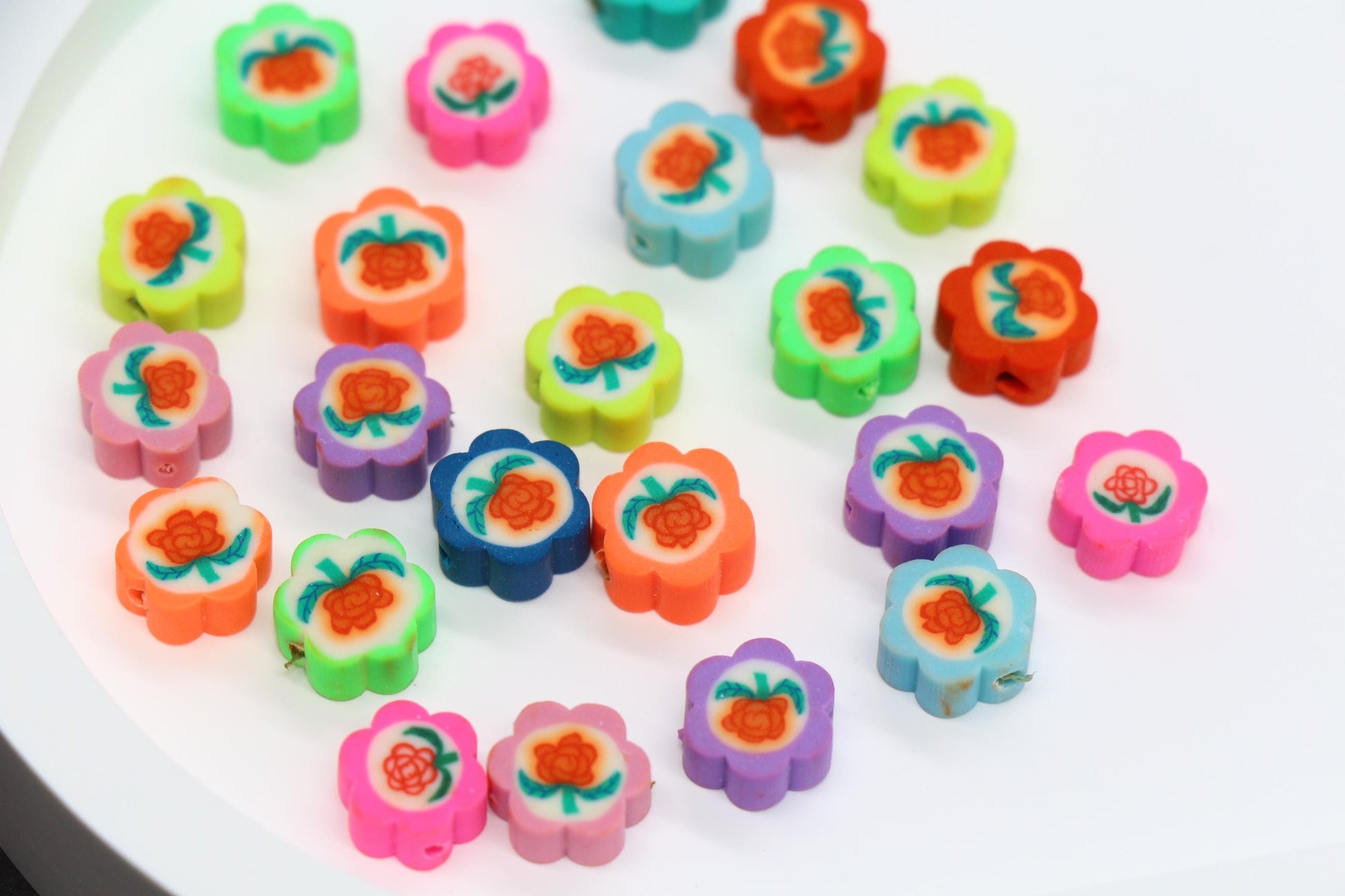 Assorted Color Rose Flower Clay Beads, Handmade Polymer Clay Rose Beads, Floral Jewelry Beads for Bracelets, Necklaces, DIY Crafts #954