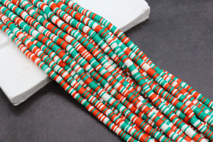 6mm Mix Red, Green, and White Heishi Beads, Christmas Themed Beads, Multicolor Polymer Clay Disc Beads, 16 inch Strand #481