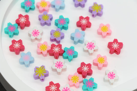 Star Shaped Flower Polymer Clay Beads, Multicolor Handmade Jewelry Beads for Bracelets, Kids Crafts & Boho DIY Beading Supplies #951