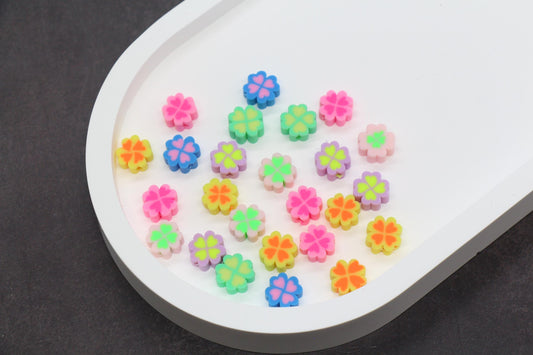 Polymer Clay Four Leaf Clover Beads, Handmade Shamrock Charms for Jewelry Making, St. Patrick’s Day Crafts #952