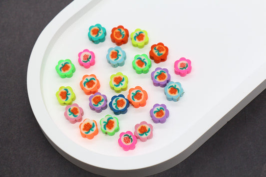 Assorted Color Rose Flower Clay Beads, Handmade Polymer Clay Rose Beads, Floral Jewelry Beads for Bracelets, Necklaces, DIY Crafts #954