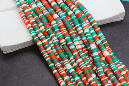 6mm Mix Red, Green, and White Heishi Beads, Christmas Themed Beads, Multicolor Polymer Clay Disc Beads, 16 inch Strand #481