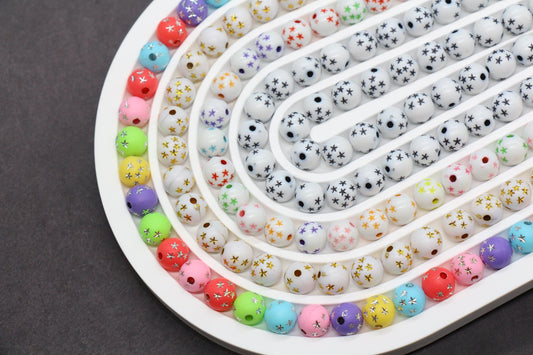 Star Beads, Silver Star Beads, Gold Star Beads, Plastic Gumball Beads, Bubblegum Beads, Chunky Beads