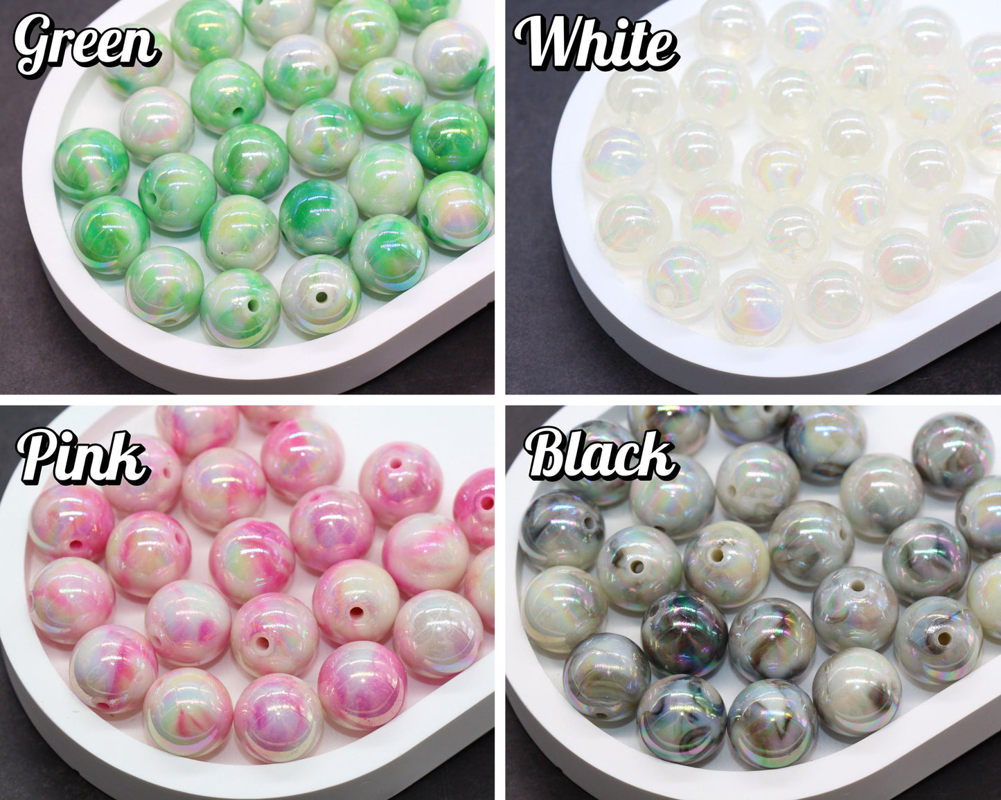 16mm Iridescent Marbled Swirl Gumball Beads, Bubblegum Beads for Keychains, Jewelry Making, DIY Crafts, Chunky Necklaces