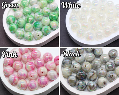 16mm Iridescent Marbled Swirl Gumball Beads, Bubblegum Beads for Keychains, Jewelry Making, DIY Crafts, Chunky Necklaces