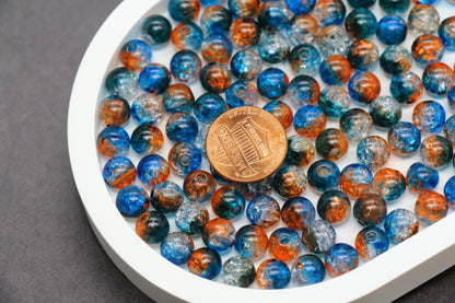 Blue and Amer Orange Crackle Beads, Ombre Loose Beads, Chunky Bubblegum Beads, Jewelry Making Supplies, Size 8mm 10mm 12mm