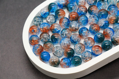 Blue and Amer Orange Crackle Beads, Ombre Loose Beads, Chunky Bubblegum Beads, Jewelry Making Supplies, Size 8mm 10mm 12mm