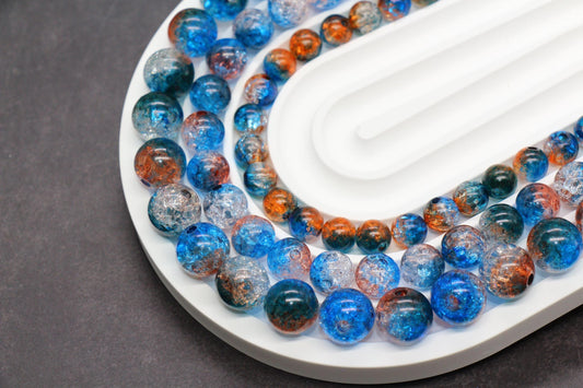 Blue and Amer Orange Crackle Beads, Ombre Loose Beads, Chunky Bubblegum Beads, Jewelry Making Supplies, Size 8mm 10mm 12mm